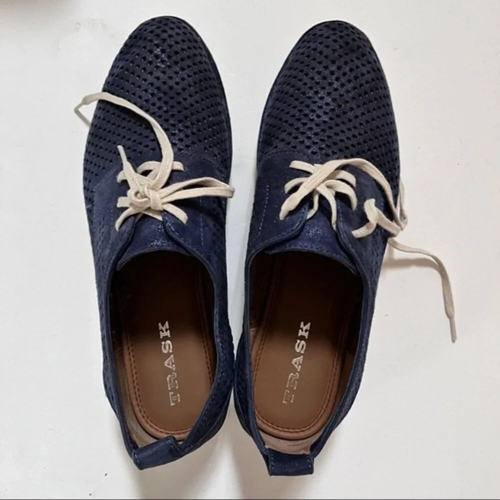 Trask Lena Perforated Leather Sneaker in Indigo 8.5